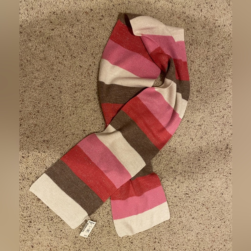 NWT Aeropostale red/white/pink/brown striped sparkly scarf, Y2K